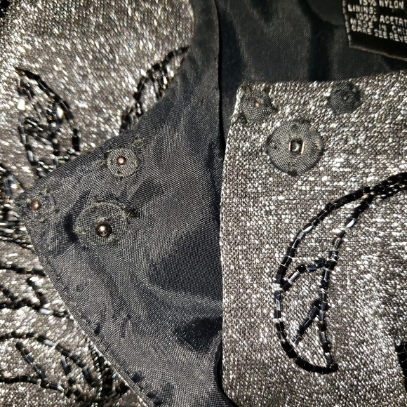 Vintage Carmen Marc Valvo Silver Black Beaded Longline Evening Jacket Blazer 12 - Picture 5 of 9